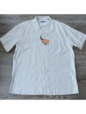 Benson Linen Stripe Camp Shirt Mens 2XL New